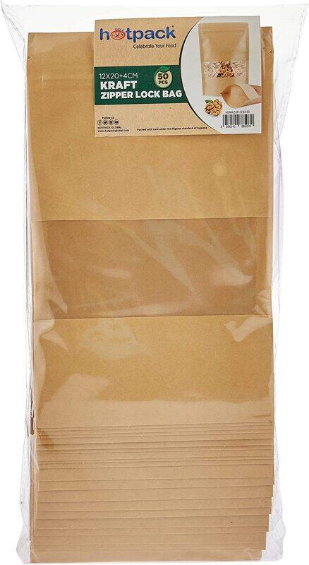 

Hotpack Kraft Zipper Lock Bag, 10 x 18cm, 50 Pieces