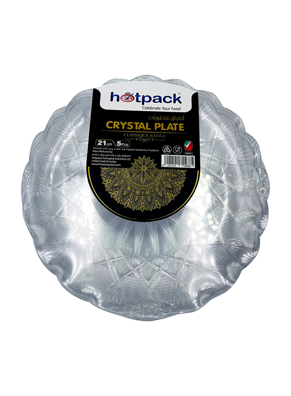 Hotpack 21cm 5-Piece Plastic Round Crystal Serving Plate, HSMCP21, Clear