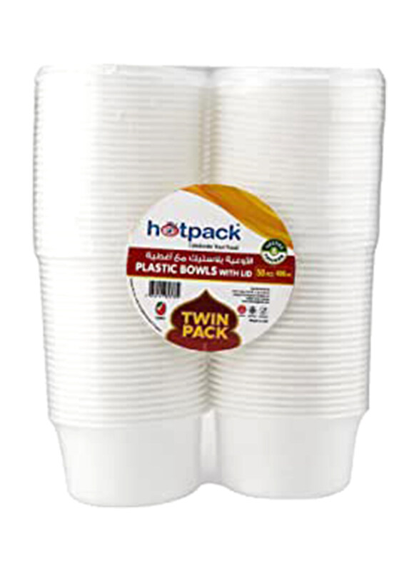 

Hotpack 400ml 2-Piece Plastic Bowl with Lid, White