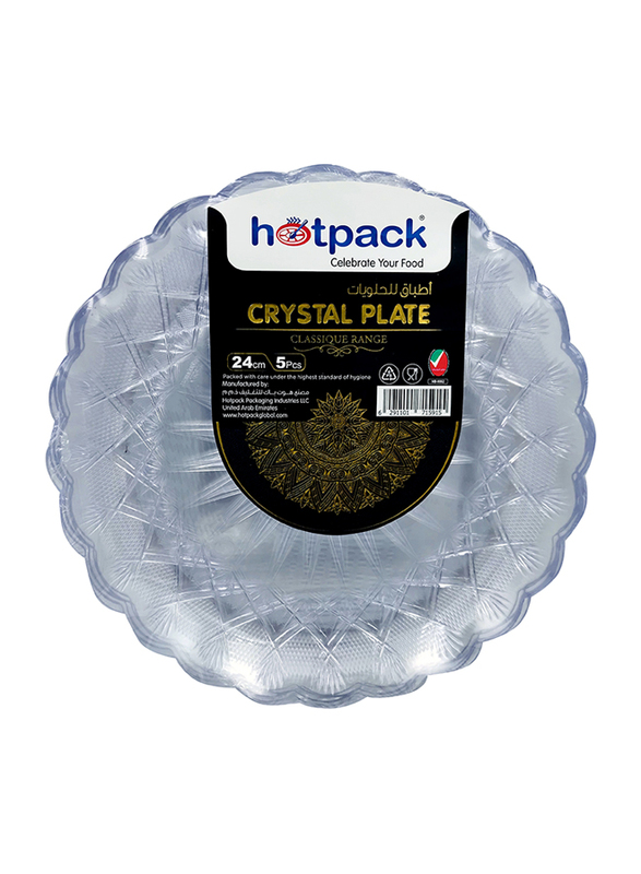 Hotpack 24cm 5-Piece Plastic Round Crystal Serving Plate, HSMCP24, Clear