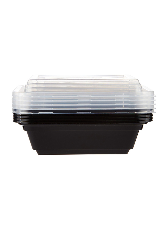 Hotpack 5-Piece Plastic Base Rectangular Container, 12oz, Black