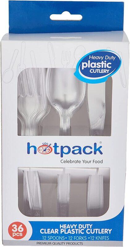 

Hotpack 12 x Fork + 12 x Knife + 12 x Spoon Heavy Duty Cutlery, Clear