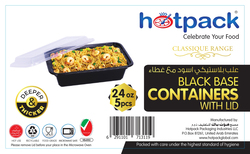Hotpack 5-Piece Plastic Base Rectangular Container, 24oz, Black
