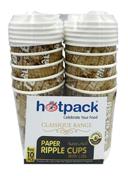 Hotpack 8oz 10-Piece Set Printed Ripple Paper Cup with Lids, White/Brown