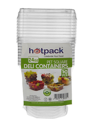 Hotpack 10-Piece Plastic Deli Container Square with Lids, 24oz, Clear