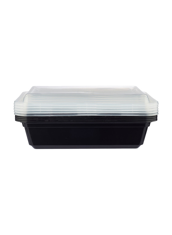 Hotpack 5-Piece Plastic Base Rectangular Container, 38oz, Black