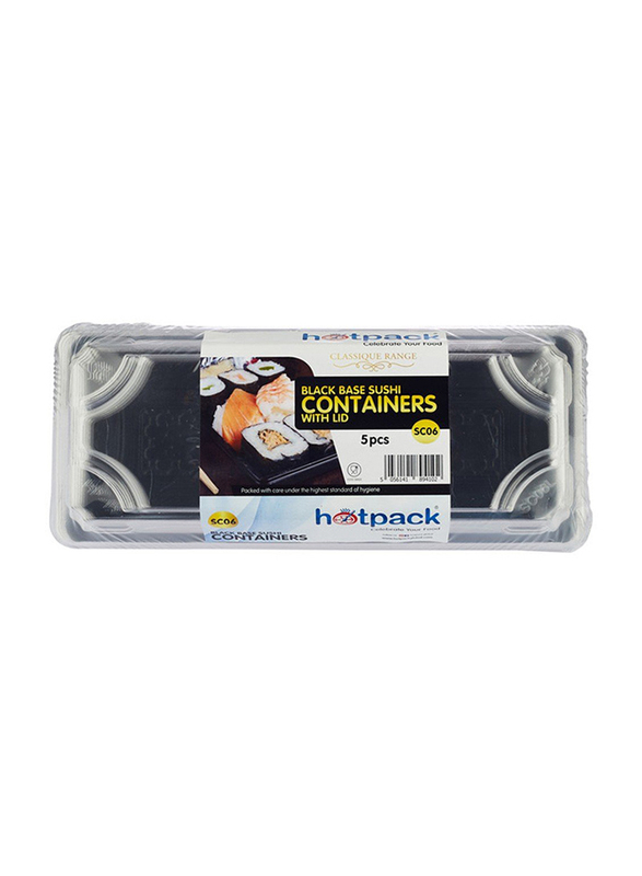 Hotpack 5-Piece Plastic Sushi Container with Lids, SC06B, Black