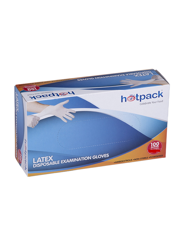 Hotpack Latex Disposable Examination Gloves, Small, 100 Pieces, White