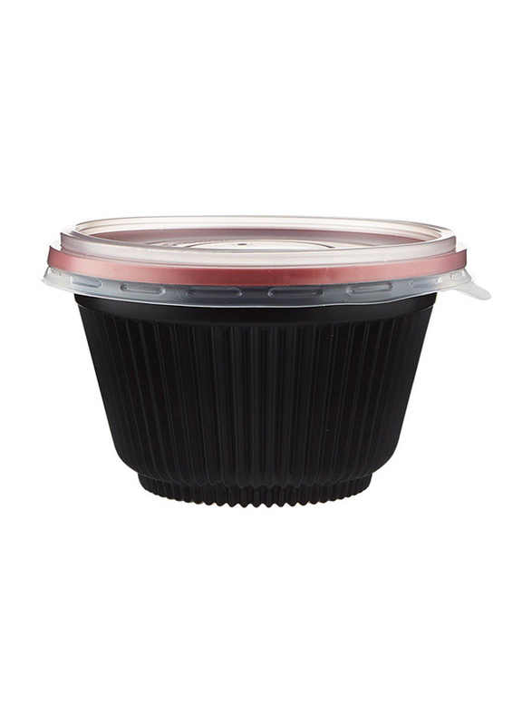 Hotpack 5-Piece Plastic Soup Bowls with Lids, 450ml, Black/Red