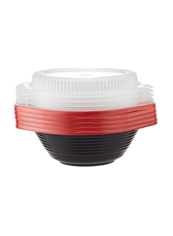 Hotpack 5-Piece Plastic Soup Bowls with Lids, 1000ml, Black/Red
