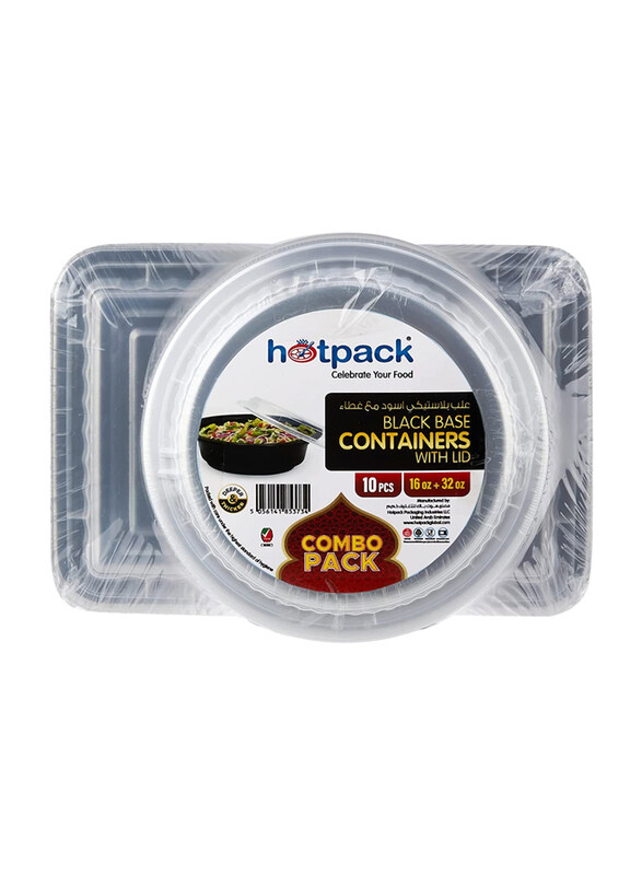 

Hotpack Black Base Container 32 oz + 16 oz, 10 Pieces, Black/Clear