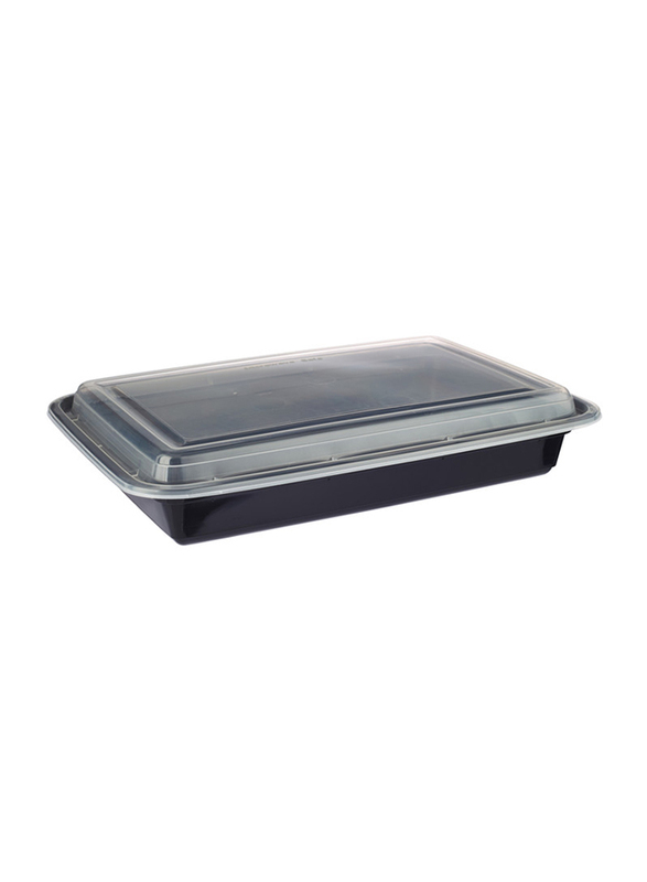 Hotpack 5-Piece Plastic Base Rectangular Container, 58oz, Black