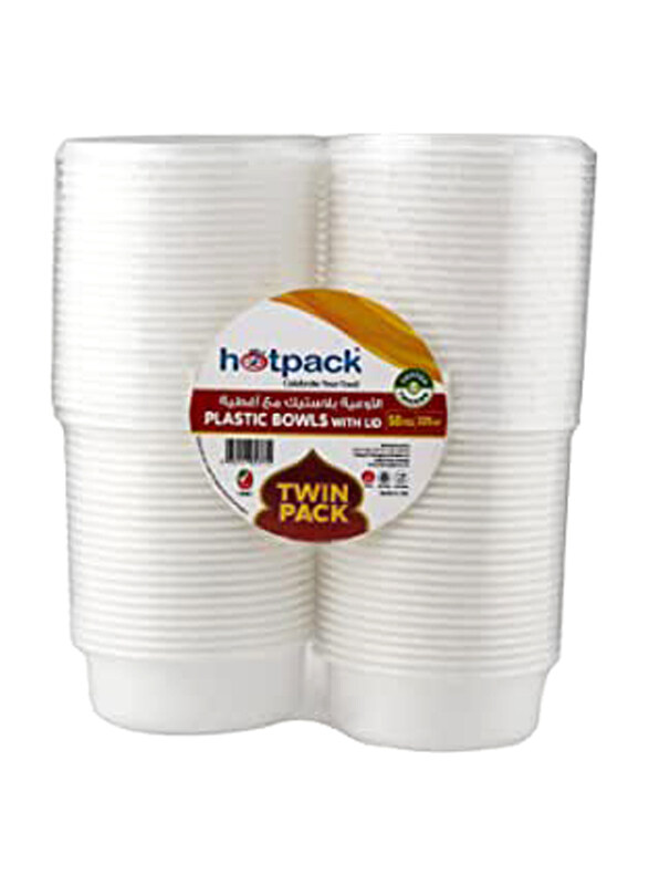 

Hotpack 225ml 50-Piece Plastic Bowl with Lid, White