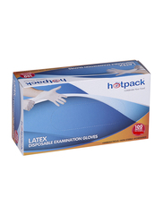 Hotpack Latex Disposable Examination Gloves, Medium, 100 Pieces, White