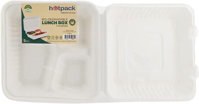 

Hotpack Biodegradable Lunch Box with 3 Compartment, 5-Piece, White