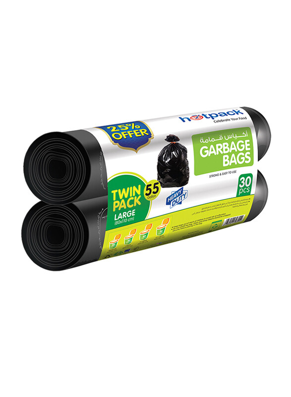 

Hotpack Twin Pack Garbage Roll, 2 Pieces, 30 Bags x 55 Gallon