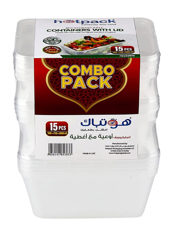 

Hotpack Microwave Container 500ml + 750ml + 1000ml Set, 5 Pieces, Silver