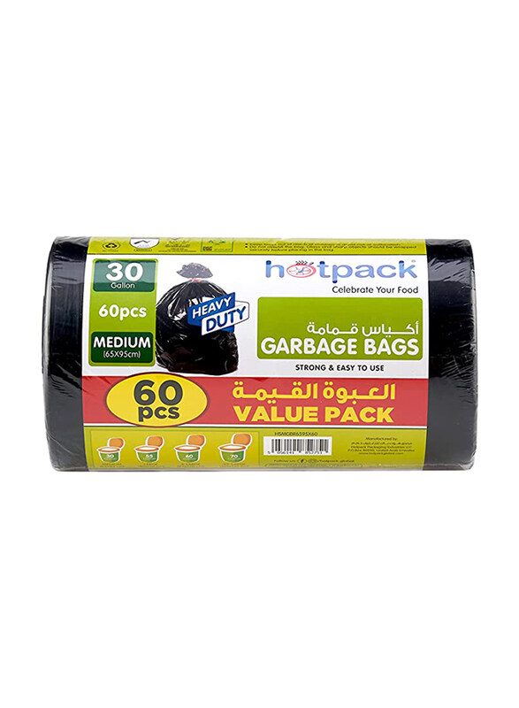 

Hotpack Garbage Bag Roll, 30 Gallon, 65 x 95cm, 60-Pieces