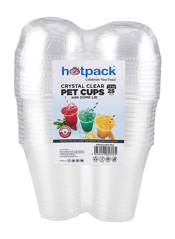 

Hotpack 12 oz Pet Cup with Dome Lid, 25 Pieces, Clear