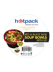 Hotpack 5-Piece Plastic Soup Bowls with Lids, 450ml, Black/Red