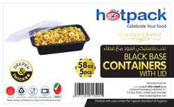 Hotpack 5-Piece Plastic Base Rectangular Container, 58oz, Black