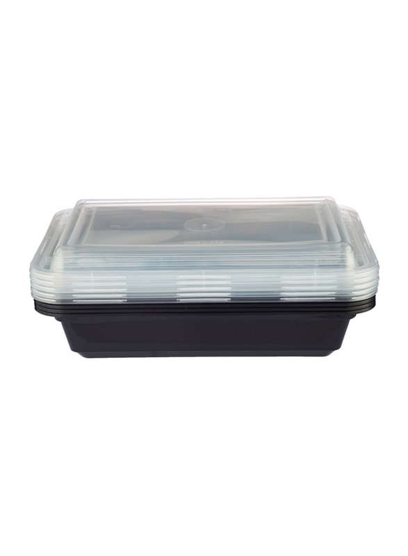 Hotpack 5-Piece Plastic Base Rectangular Container, 16oz, Black
