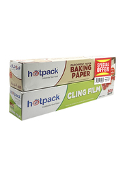Hotpack Cling Film Food Wrap and Baking Paper Combo Pack Set, 2 Pieces, 30cm, 300 sq.ft./75 sq. ft.