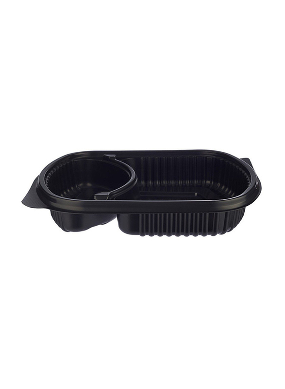 Hotpack 5-Piece Plastic 2 Compartment Base Container with Lids, Black