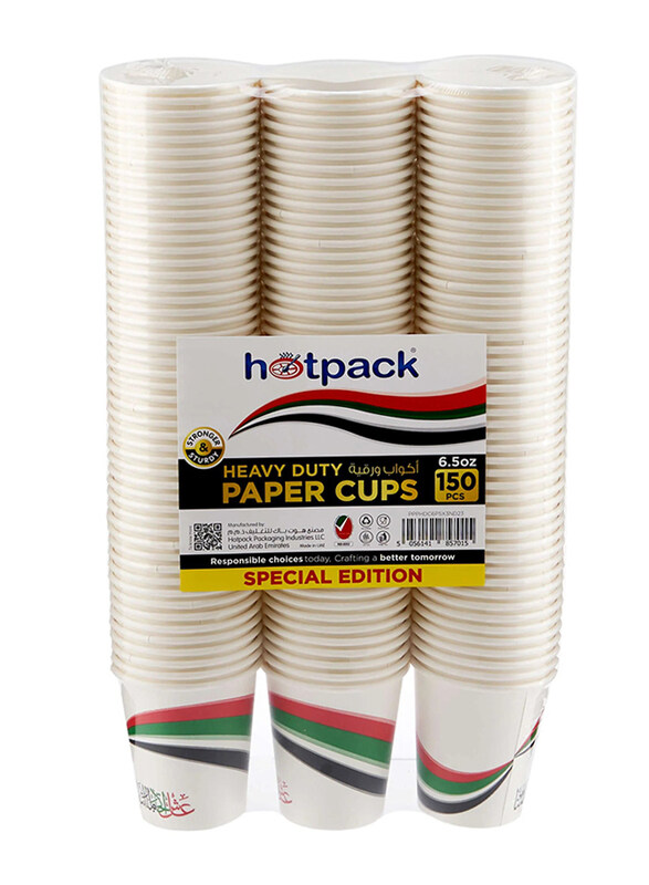 

Hotpack Heavy Duty National Day Paper Cup, 3 x 50 Pieces x 6.5oz, White