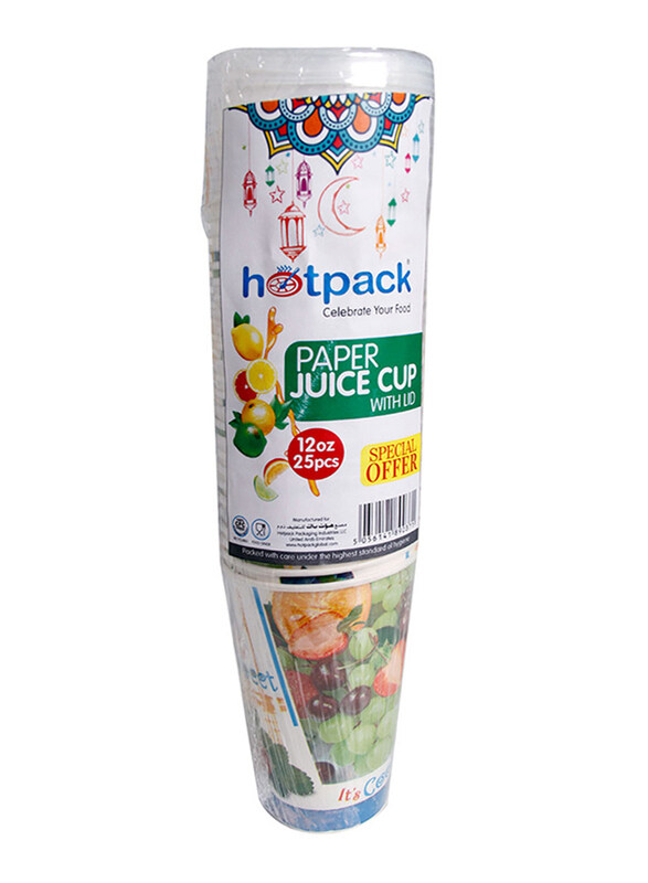 

Hotpack 12oz 25-Pieces Paper Juice Cup with Lid, Multicolour