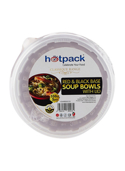 Hotpack 5-Piece Plastic Soup Bowls with Lids, 550ml, Black/Red