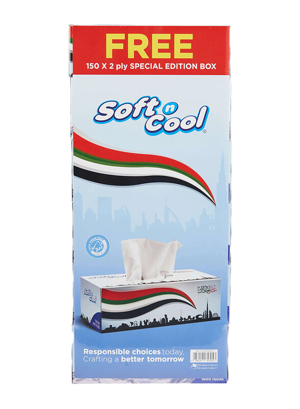 

Soft n Cool National Day Tissue, Offer Pack , 5 Boxes x 200 Sheets + 1 Box x 150 Sheets, White