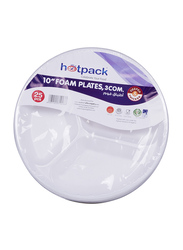 Hotpack 10-inch 25-Piece Foam Round Plate Set, 3 Compartment, RFP103B, White