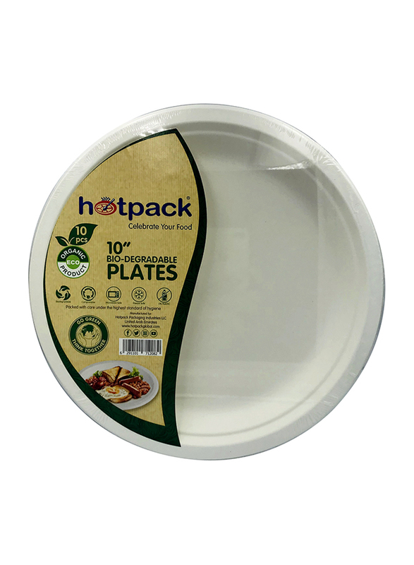 Hotpack 10-Inch 10-Piece Bio-Degradable Round Paper Pulp Plate, White