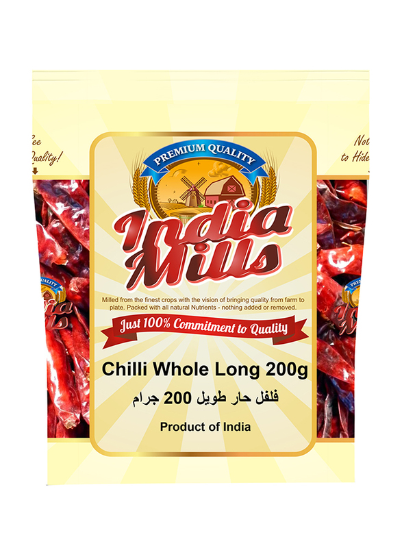 India Mills Long Whole Chili, 200g