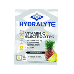 Hydralyte Vitamin C + Electrolyte Hydration Sports Drink Powder Mix , 1 Sachet make 250ml , Natural Electrolyte Replacement Supplement for Rapid Hydration , Pineapple Flavor, 10 gm