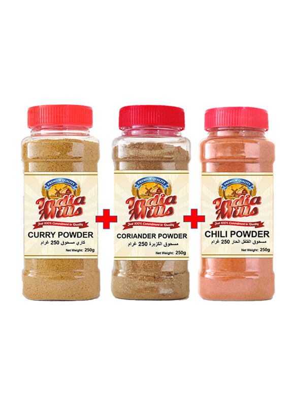 

India Mills Spices Jar Set, Curry + Coriander + Chilli, 3 x 250g