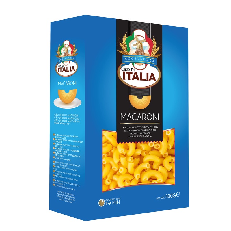 Cibo Di Italia Pasta Macaroni Rigate 500g , Made with 100% High Grade Durum Wheat Semolina , Vegetarian