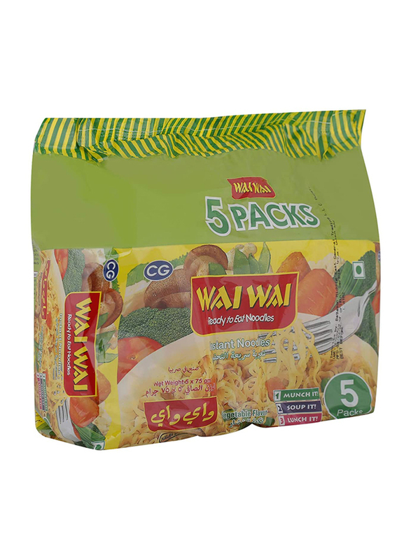 Wai wai Vegetable Noodles, 5 Pieces x 75g