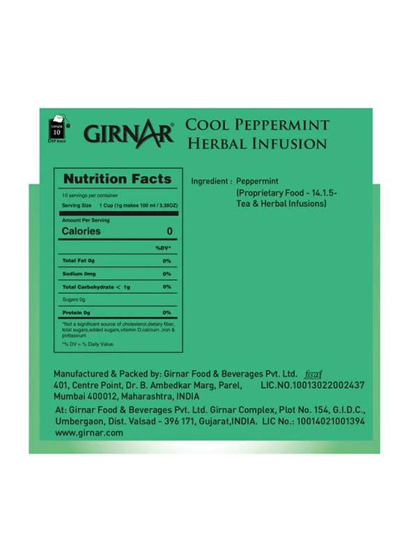 Girnar Cool Peppermint Herbal Infusion Tea, 10 Tea Bags x 10g