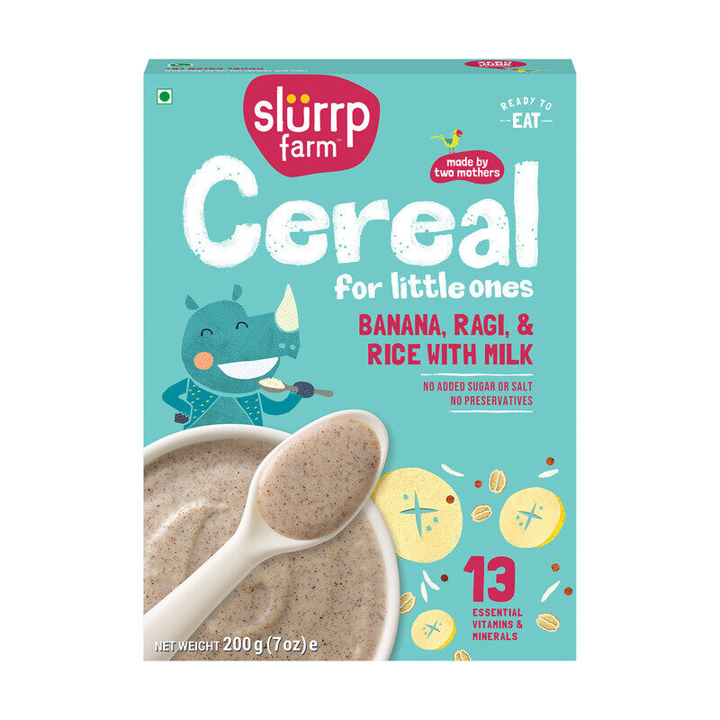 

Slurrp Farm No Sugar Baby Cereal ; Ragi, Rice and Banana with Milk ; Instant Healthy Wholesome Food for Babies, 200g