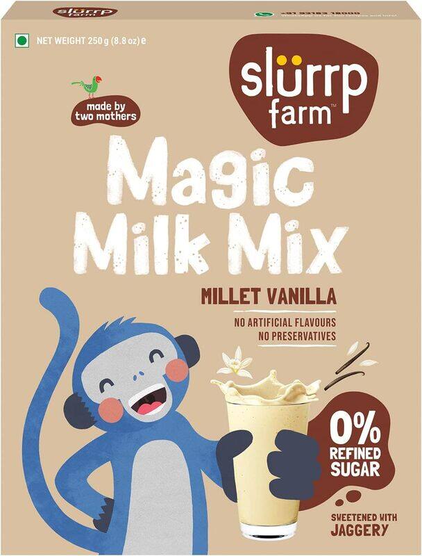 

Slurrp Farm No Sugar Vanilla Nutrition Powder Milk Mix, Sweetened with Jaggery Powder, Contains Jowar and Oats, With 10 Essential Nutrients, 250 gms