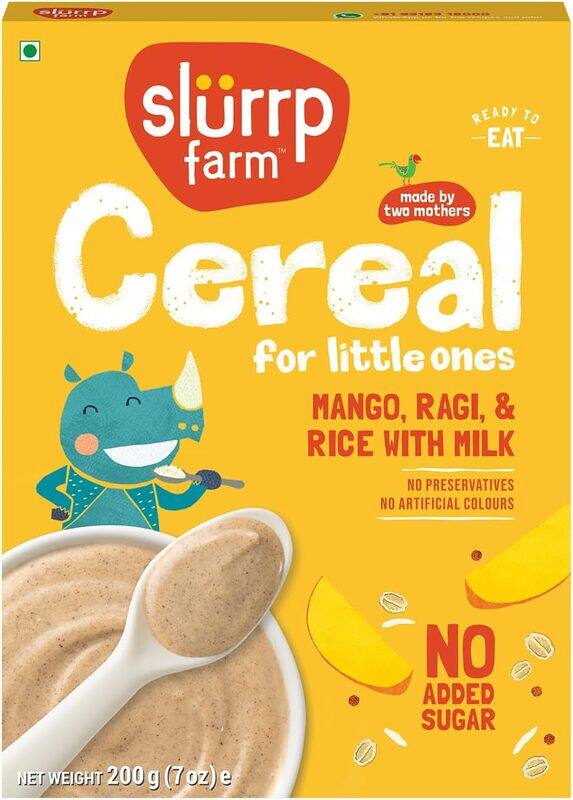 

Slurrp Farm No Sugar Baby Cereal ; Ragi, Rice and Mango with Milk ; Instant Healthy Wholesome Food for Babies, 200g
