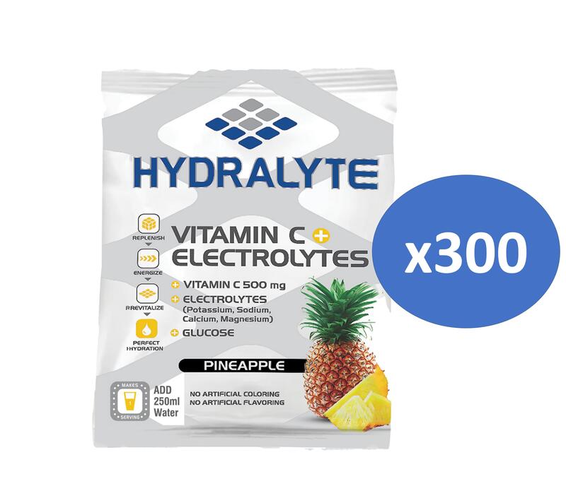 Hydralyte Vitamin C + Electrolyte Hydration Sports Drink Powder Mix , 1 Sachet make 250ml , Natural Electrolyte Replacement Supplement for Rapid Hydration , Pineapple Flavor, 10 gm Pack of 300