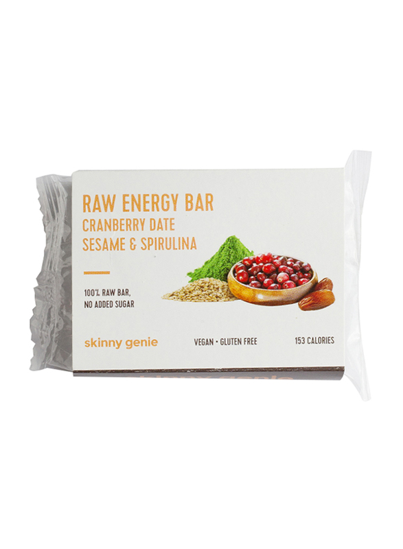 Skinny Genie Vegan/Gluten Free Raw Energy Cranberry Date Sesame & Spirulina Bar, 16 Pieces x 40g