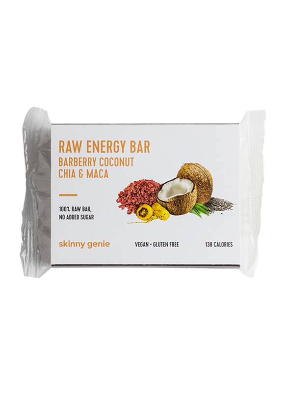 Skinny Genie Vegan/Gluten Free Raw Energy Barberry Coconut Chia & Maca Bar, 16 Pieces x 40g