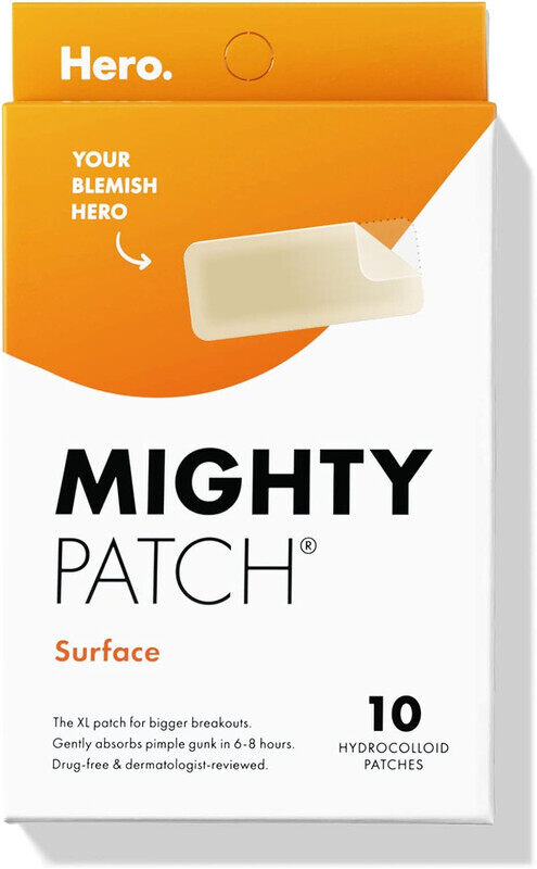 

Mighty Patch Surface - Hydrocolloid Large Acne Pimple Patch Spot Treatment (10 count) for Body and Larger Breakouts on Cheek, Forehead, Chin, Vegan, C