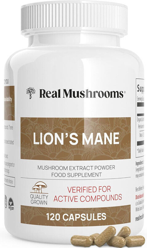 

Vitamic Organic Lions Mane Mushroom Capsules by Real Mushrooms - 120 Capsules of Extract Powder, White : 120 Count