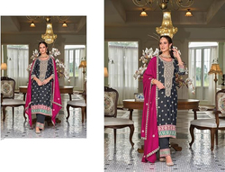 Priya's Panache Embroidery Work Silk Kurta, Pants and Dupatta Set