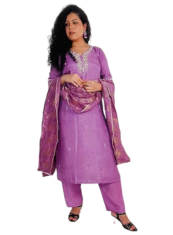 Priya's Panache Silk Kurta Pant Set with Banarasi Dupatta Set